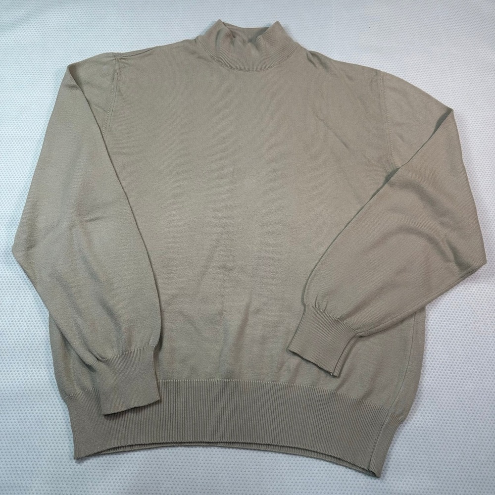 Lord & Taylor Mock Neck Sweater Mens Large Tan Beige Cotton Rayon Italy‎ Vintage